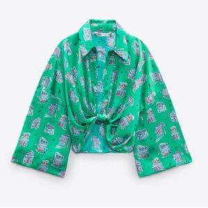 Zara knotted green top size medium